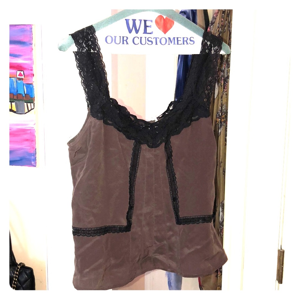 Brown and black lace top